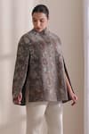Buy_Dusala_Gray Mandarin Collar, High Neck Cera Woven Cape _Online_at_Aza_Fashions