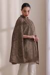 Dusala_Brown Mandarin Collar, High Neck Sanjh Embroidered Cape _Online_at_Aza_Fashions