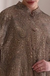 Buy_Dusala_Brown Mandarin Collar, High Neck Sanjh Embroidered Cape 