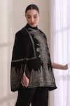 Buy_Dusala_Black High Neck, Mandarin Collar Taj Cashmere Fine Wool Silk Zari Cape _at_Aza_Fashions