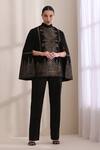 Dusala_Black High Neck, Mandarin Collar Taj Cashmere Fine Wool Silk Zari Cape _Online_at_Aza_Fashions