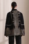 Shop_Dusala_Black High Neck, Mandarin Collar Taj Cashmere Fine Wool Silk Zari Cape _at_Aza_Fashions