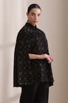 Dusala_Black High Neck, Mandarin Collar Dusala Cashmere Fine Wool Silk Zari Cape _Online_at_Aza_Fashions