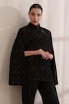 Buy_Dusala_Black High Neck, Mandarin Collar Dusala Cashmere Fine Wool Silk Zari Cape _at_Aza_Fashions