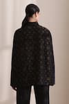 Shop_Dusala_Black High Neck, Mandarin Collar Dusala Cashmere Fine Wool Silk Zari Cape _at_Aza_Fashions