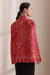 Shop_Dusala_Red Mandarin Collar Mithudi Woven Kani Cape _at_Aza_Fashions