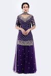 Buy_Onaya_Purple Organza Sequins, Beads, Embroidery, Cutdana And Sequence Kurta Sharara Set _at_Aza_Fashions