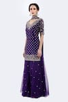 Onaya_Purple Organza Sequins, Beads, Embroidery, Cutdana And Sequence Kurta Sharara Set _Online_at_Aza_Fashions