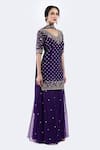 Buy_Onaya_Purple Organza Sequins, Beads, Embroidery, Cutdana And Sequence Kurta Sharara Set _Online_at_Aza_Fashions