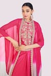 Shop_Onaya_Fuchsia Silk Embroidery, Zari High , Open Zardosi Cape Skirt Set _Online_at_Aza_Fashions