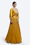 Onaya_Mustard Georgette Embroidery, Metallic Thread, Zardosi Top And Pleated Skirt Set _Online_at_Aza_Fashions