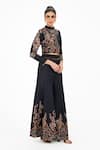 Onaya_Black Silk Beads, Sequins, Pearls, Embroidery Mandarin Top And Flared Pant Set _Online_at_Aza_Fashions
