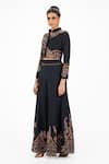 Buy_Onaya_Black Silk Beads, Sequins, Pearls, Embroidery Mandarin Top And Flared Pant Set _Online_at_Aza_Fashions