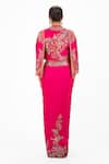 Shop_Onaya_Fuchsia Silk Pearls, Sequins, Embroidery Scoop Neck, V-neck, Jacket And Skirt Set _at_Aza_Fashions