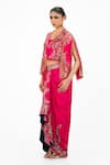 Onaya_Fuchsia Silk Pearls, Sequins, Embroidery Scoop Neck, V-neck, Jacket And Skirt Set _Online_at_Aza_Fashions