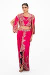 Buy_Onaya_Fuchsia Silk Pearls, Sequins, Embroidery Scoop Neck, V-neck, Jacket And Skirt Set _at_Aza_Fashions