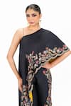 Onaya_Black Silk Sequins, Beads, Embroidery One Floral Sequence Cape And Pant Set _Online_at_Aza_Fashions