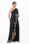 Buy_Onaya_Black Silk Sequins, Beads, Embroidery One Floral Sequence Cape And Pant Set _Online_at_Aza_Fashions