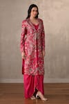 Buy_Onaya_Fuchsia Silk Embroidery V-, Open Hand Jacket And Skirt Set _at_Aza_Fashions