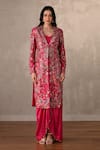 Buy_Onaya_Fuchsia Silk Embroidery V-, Open Hand Jacket And Skirt Set _Online_at_Aza_Fashions