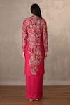 Shop_Onaya_Fuchsia Silk Embroidery V-, Open Hand Jacket And Skirt Set _at_Aza_Fashions
