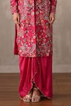 Shop_Onaya_Fuchsia Silk Embroidery V-, Open Hand Jacket And Skirt Set _Online_at_Aza_Fashions