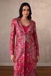 Onaya_Fuchsia Silk Embroidery V-, Open Hand Jacket And Skirt Set _at_Aza_Fashions