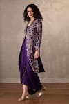 Onaya_Purple Silk Embroidery V-, Open Hand Paisley Jacket And Skirt Set _Online_at_Aza_Fashions