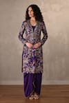 Buy_Onaya_Purple Silk Embroidery V-, Open Hand Paisley Jacket And Skirt Set _at_Aza_Fashions
