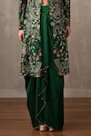 Onaya_Green Silk Embroidery Sweetheart Neck, Open Hand Paisley Jacket And Skirt Set _Online_at_Aza_Fashions