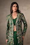 Buy_Onaya_Green Silk Embroidery Sweetheart Neck, Open Hand Paisley Jacket And Skirt Set _Online_at_Aza_Fashions
