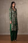 Shop_Onaya_Green Silk Embroidery Sweetheart Neck, Open Hand Paisley Jacket And Skirt Set _Online_at_Aza_Fashions