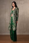 Onaya_Green Silk Embroidery Sweetheart Neck, Open Hand Paisley Jacket And Skirt Set _at_Aza_Fashions