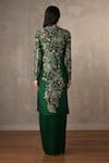 Shop_Onaya_Green Silk Embroidery Sweetheart Neck, Open Hand Paisley Jacket And Skirt Set _at_Aza_Fashions