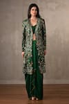 Buy_Onaya_Green Silk Embroidery Sweetheart Neck, Open Hand Paisley Jacket And Skirt Set _at_Aza_Fashions