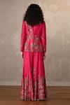 Shop_Onaya_Fuchsia Silk Mirrors, Embroidery V-, Open Work Jacket And Pant Set _at_Aza_Fashions