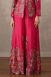 Buy_Onaya_Fuchsia Silk Mirrors, Embroidery V-, Open Work Jacket And Pant Set _Online_at_Aza_Fashions