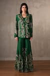 Buy_Onaya_Emerald Green Silk Mirrors, Embroidery Square Neck, Jacket Pant Set _at_Aza_Fashions
