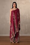 Buy_Onaya_Burgundy Silk Embroidery, Sequins, Beads, Stones One Shoulder Kurta And Pant Set _at_Aza_Fashions
