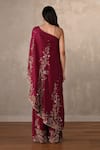 Shop_Onaya_Burgundy Silk Embroidery, Sequins, Beads, Stones One Shoulder Kurta And Pant Set _at_Aza_Fashions