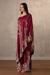 Buy_Onaya_Burgundy Silk Embroidery, Sequins, Beads, Stones One Shoulder Kurta And Pant Set _Online_at_Aza_Fashions