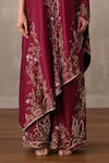 Shop_Onaya_Burgundy Silk Embroidery, Sequins, Beads, Stones One Shoulder Kurta And Pant Set _Online_at_Aza_Fashions