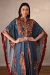 Onaya_Blue Silk Embroidery, Sequins Collared, Open Embellished Jacket Cape And Skirt Set _at_Aza_Fashions