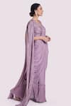 Onaya_Mauve Georgette Sequins, Cut Work V-neck, Open Cutdana And Pre-draped Saree Set _Online_at_Aza_Fashions