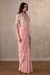 Onaya_Pink Georgette Sequins, Embroidery, Zari Mandarin Jacket And Pre-draped Saree Set _Online_at_Aza_Fashions