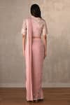 Shop_Onaya_Pink Georgette Sequins, Embroidery, Zari Mandarin Jacket And Pre-draped Saree Set _at_Aza_Fashions