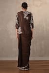 Shop_Onaya_Brown Crepe Sequins, Stones Paisley Embroidered Jacket And Pre-draped Saree Set _at_Aza_Fashions