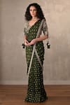 Buy_Onaya_Olive Green Chanderi Embroidery, Sequins, Zari Blouse And Pre-draped Saree Set _at_Aza_Fashions