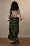 Shop_Onaya_Olive Green Chanderi Embroidery, Sequins, Zari Blouse And Pre-draped Saree Set _at_Aza_Fashions