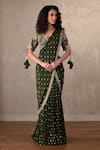 Onaya_Olive Green Chanderi Embroidery, Sequins, Zari Blouse And Pre-draped Saree Set _Online_at_Aza_Fashions